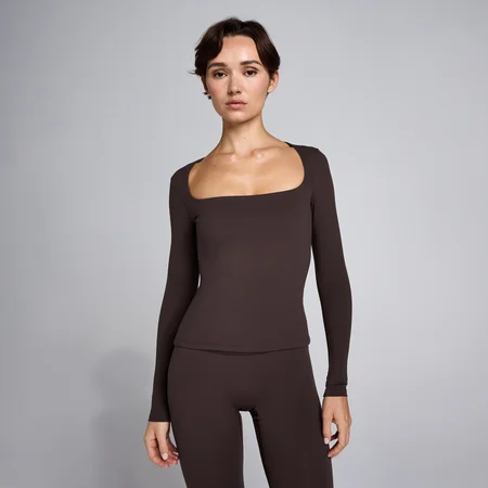 Top cu Mânecă Lungă și Decolteu Pătrat MP Women's SculptForm - Cacao