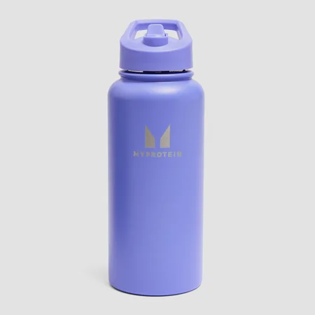 Sticlă Myprotein din Metal Reciclat cu Pai Rabatabil 1L - Indigo Power