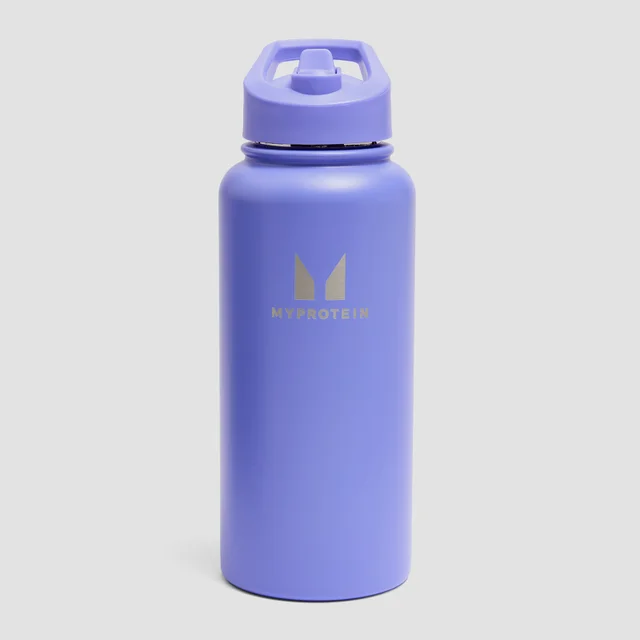 Sticlă Myprotein din Metal Reciclat cu Pai Rabatabil 1L - Indigo Power